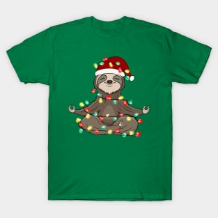 Lazy Sloth Santa Meditation Christmas Lights T-Shirt